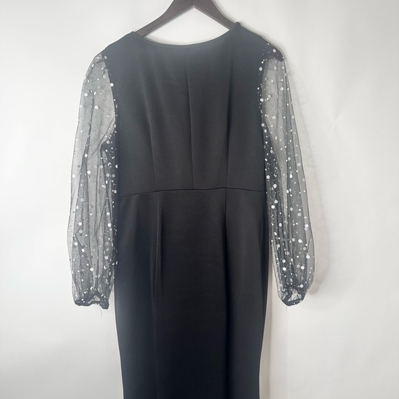 Formal Round Neck Long Sleeve Waist Trimming Mesh Fishtail Maxi Dress size L - Picture 11 of 16